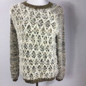 BLACK Rivet Eyelash Fuzzy Gold And Black Metallic Sweater Size M